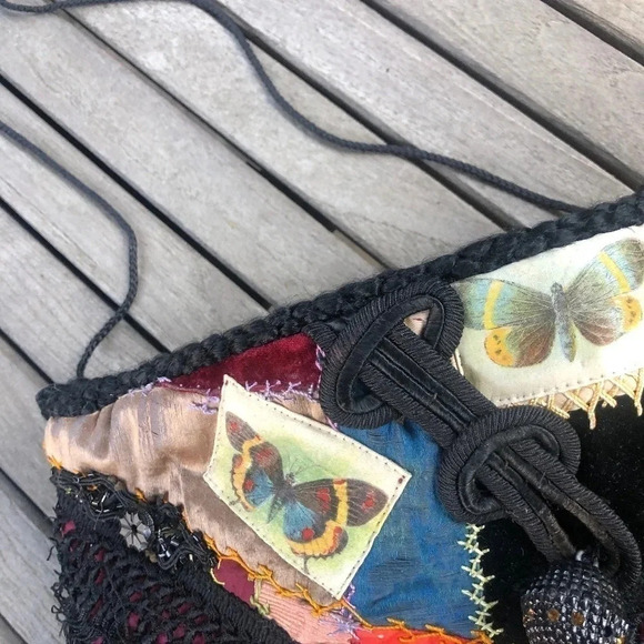 Vintage Boho Art to Wear Hand Crafted Patchwork Butterfly Evening Bag - Picture 5 of 6